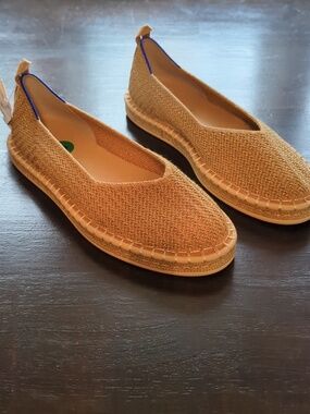 Rothy's Woven Slip-On Gold Striped Espadrille Flats